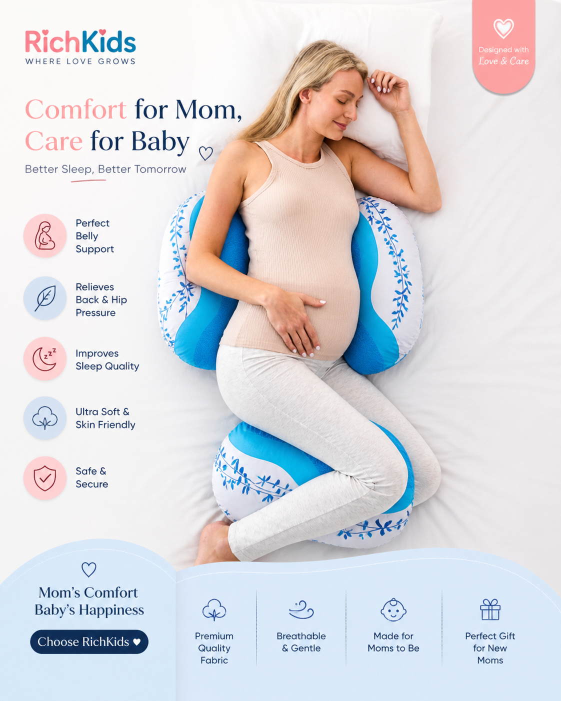 প্রিমিয়াম প্রেগনেন্সি পিলো (Pregnancy Support Pillow)